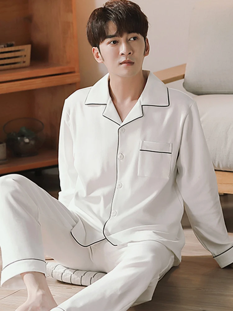 

Autumn Winter 100% Cotton Pijama for Men Dormir Lounge Sleepwear Pyjamas Blue Bedgown Home Clothes Man Bedroom PJ Cotton Pajamas