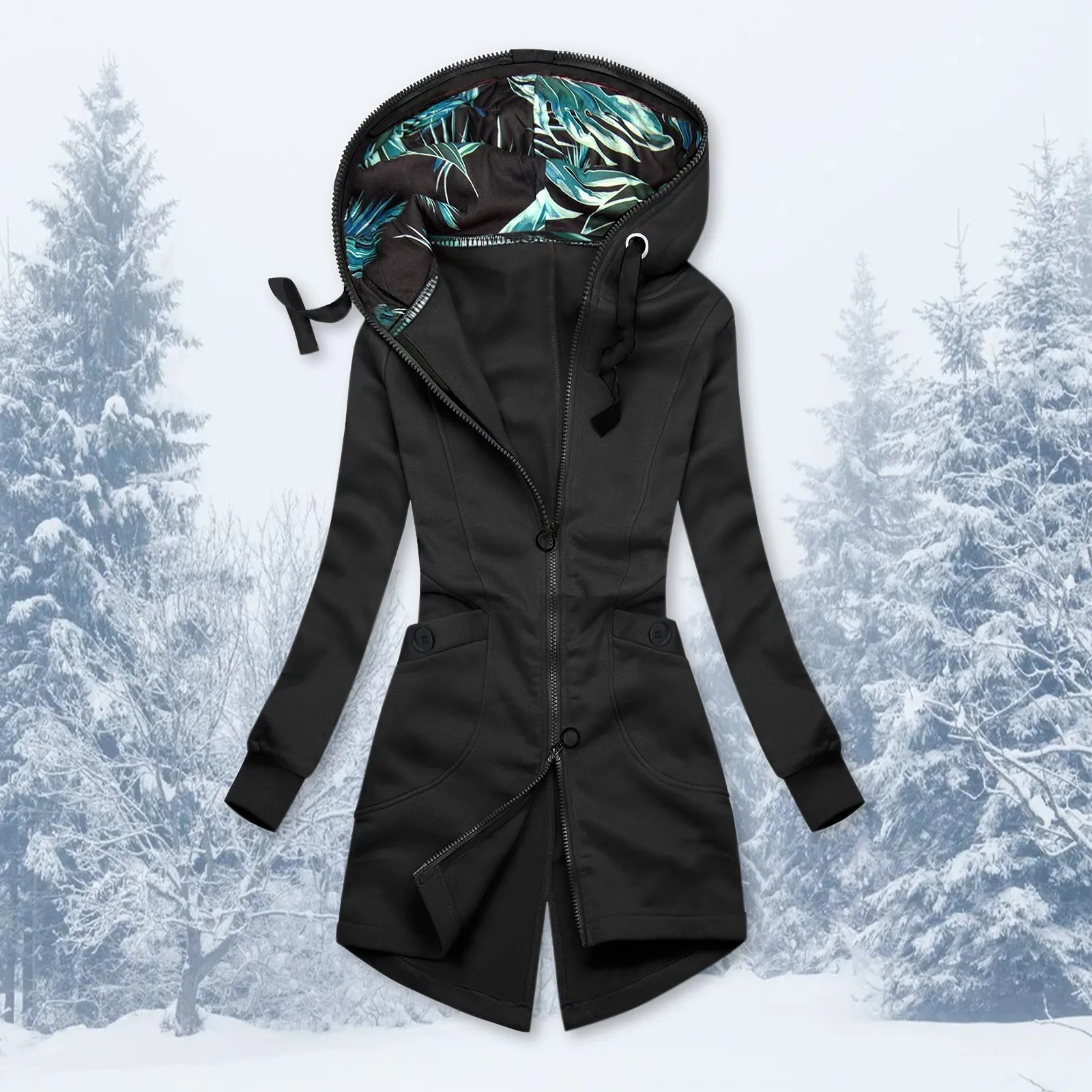 Женская однотонная толстовка с капюшоном и цветочным принтом на осень/зиму |