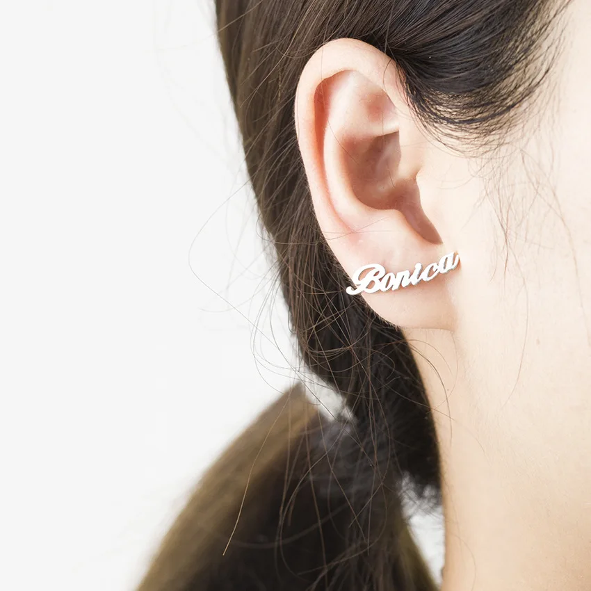 Fashion Customized Name Earrings Trend Personalized Custom Name Studs Earrings Women Letter Nameplate Earrings Girlfriend Gifts