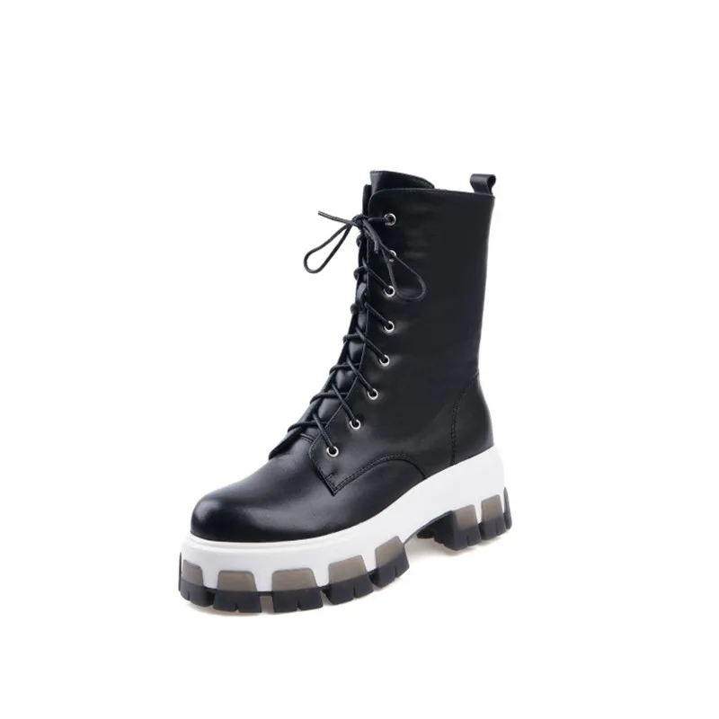 Осенние байкерские ботинки PXELENA на толстой платформе и толстом каблуке новинка