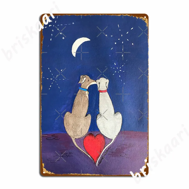 

Under The Moon Of Love Greyhounds With A Heart In The Moonlight Metal Plaque Poster Retro Party Plates Tin Sign Poster