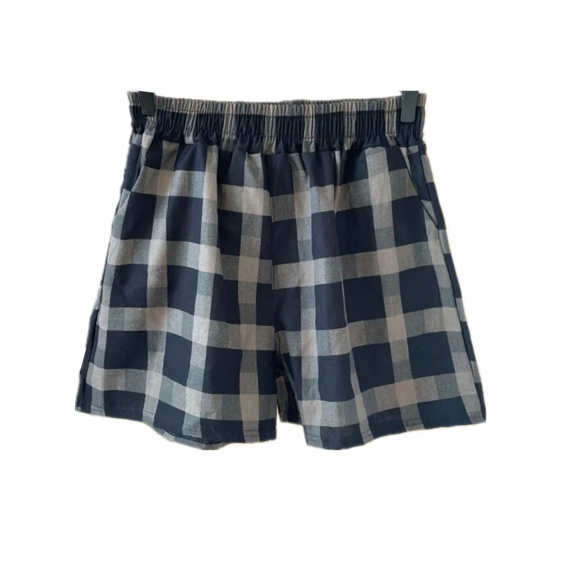 

Cotton Linen Shorts Women's Summer Loose High Waist Slimming 2021 Summer New Fashion Plaid Pants Women's Thin Wide-Leg Pants