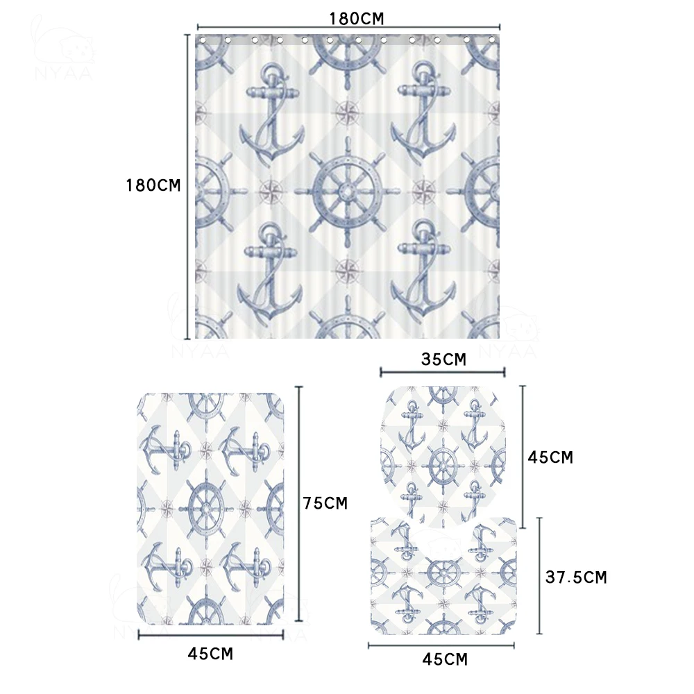 Ретро Винтаж морской якорь печати Ванная комната душа Шторы комплект