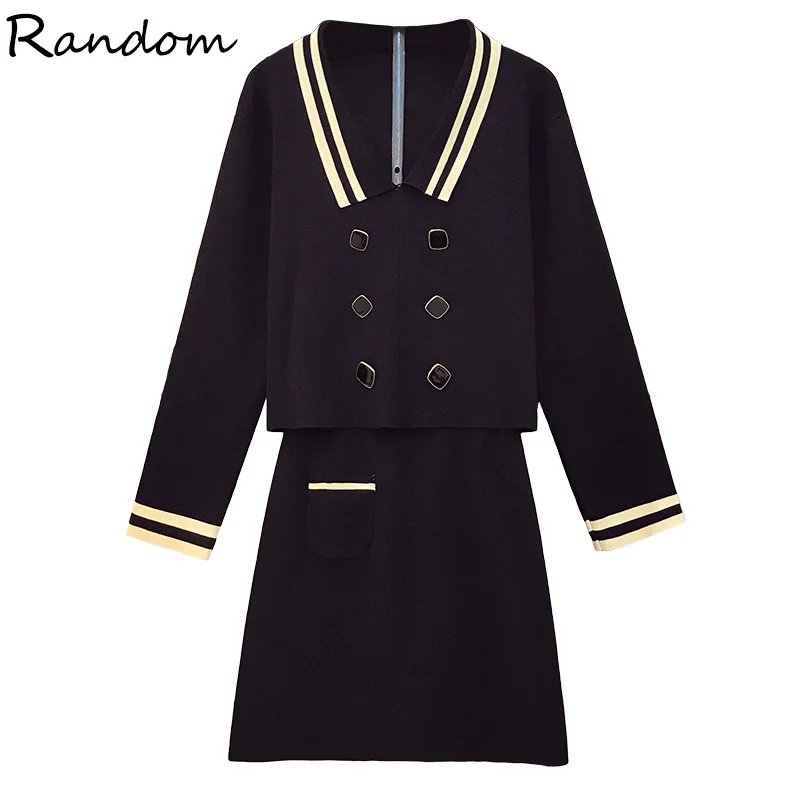 Плюс размер Осень зима элегантный вязаный свитер укороченный топ и мини юбка