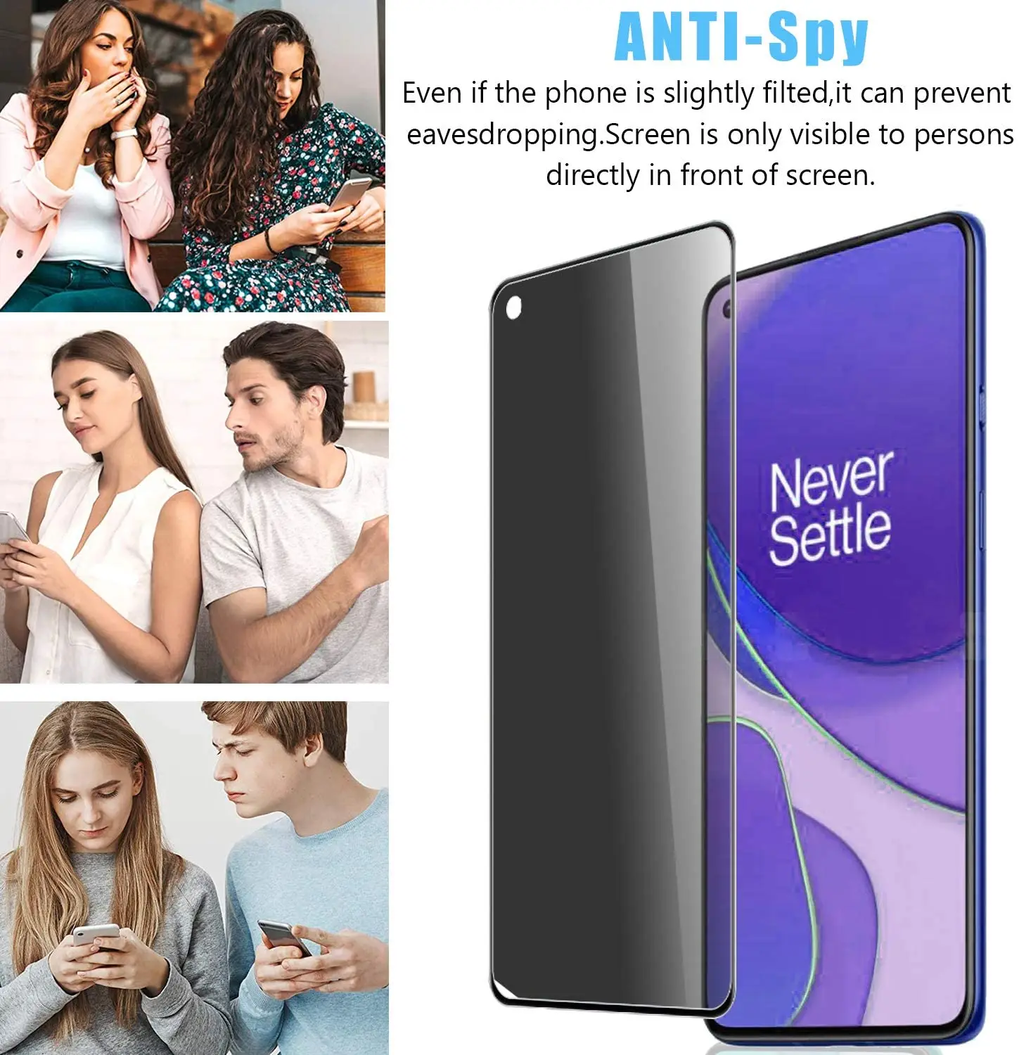 Антишпионская Защитная пленка для экрана полное покрытие закаленное стекло + 2