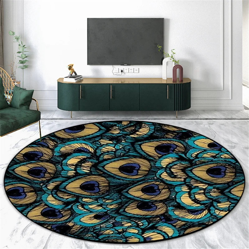 

Luxury Green Bird Feather Pattern Rug Round Coffee Table Rug Fashionable Floor Decoration Chair Cushion Floor Cushion