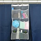 Сетчатый органайзер для душа, подвесная сумка для хранения в ванной, сетка с 6 карманами, машинная стирка, быстросохнущие шторы для ванной комнаты, 4 пряжки