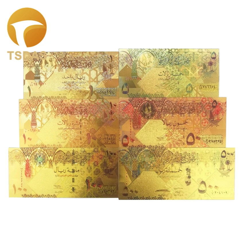 Набор для банкнот из Катара цветные Позолоченные пластиковые сувенирные