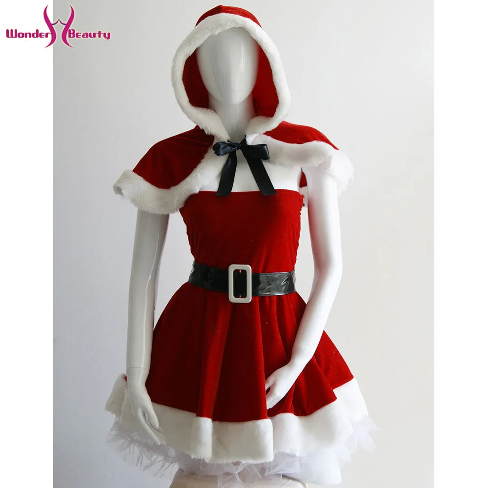 Рождественское платье с капюшоном и поясом сексуальный женский Рождественский