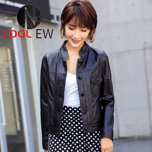 

PTSLAN 2021 Women's Genuine Leather Jacket Female Real Lambskin Sheepskin Jackets Coat P5273