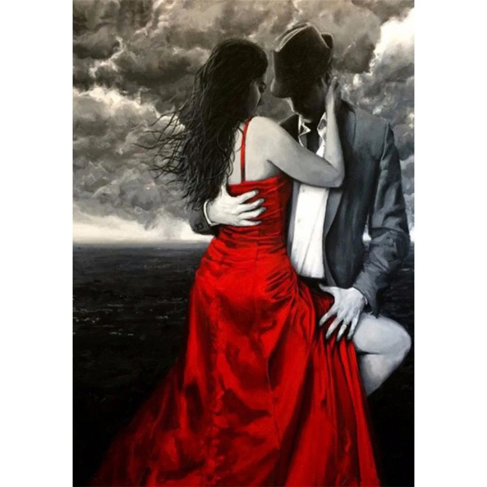 Yujohom Алмазная вышивка крестиком черная и красная пара распродажа женский подарок