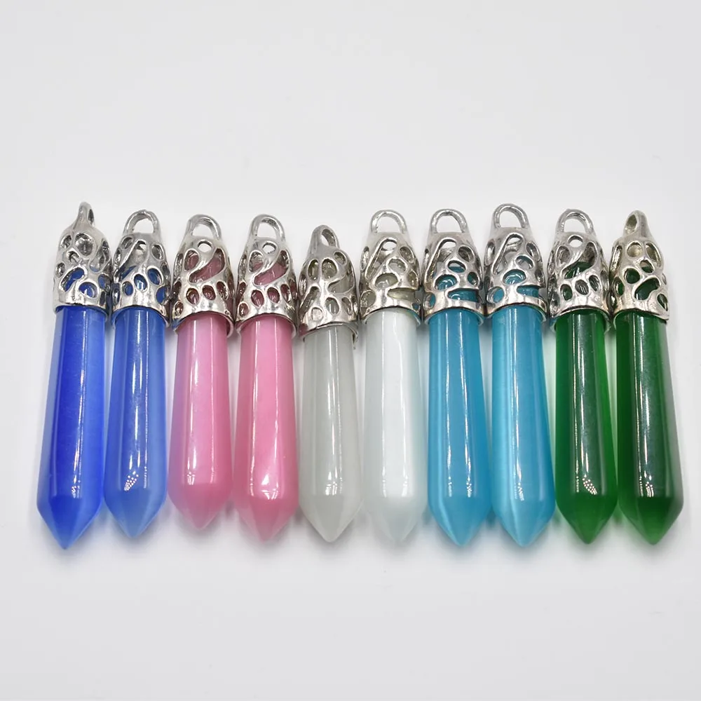

Fashion good quality cat eye stone mixed hexagonal pillar charms pendants 12x50mm for necklace making 10pcs/lot wholesale free