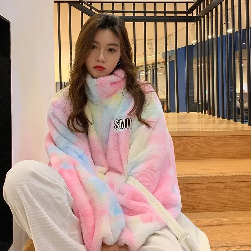 Японское зимнее розовое пальто из овечьей шерсти Женская толстовка Повседневный