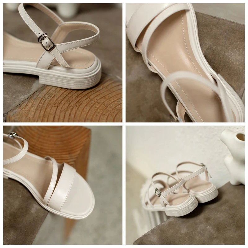 

ASILETO 2021 Leisure Sandals Narrow Band Slingbacks Ankle Buckle Strap 2.5cm Chunky Heel Shoes US12 Apricot Beige Black A4298