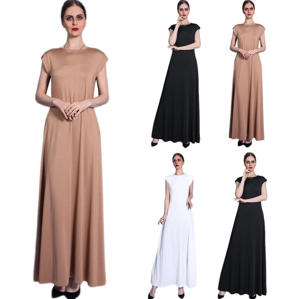 

Women Underdress Plain Solid Long Dress Sleeveless Spring Summer Casual Slim Muslim Ladies Maxi Robe Arab Abaya Islamic Clothing