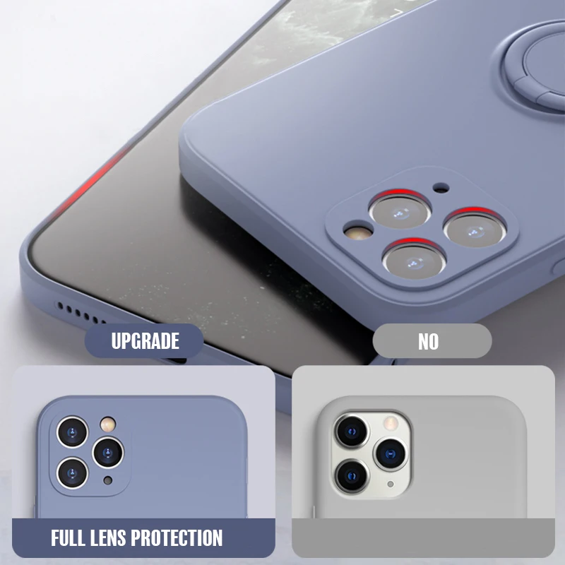 

Liquid Square Silicone Case for IPhone 12 11 Pro Max XS XR 7 8 Plus Blue Soft Cover Candy Ring Holder Strap Luxury