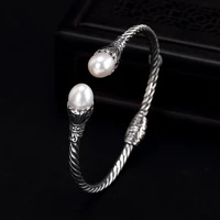 s925 sterling silver natural pearl retro personality thai silver ladies opening all matching cuff bracelet