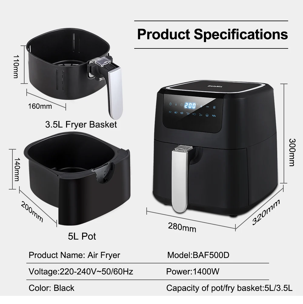BioloMix 5L 1400 Вт цифровая фритюрница горячая печь плита антипригарная корзина 8