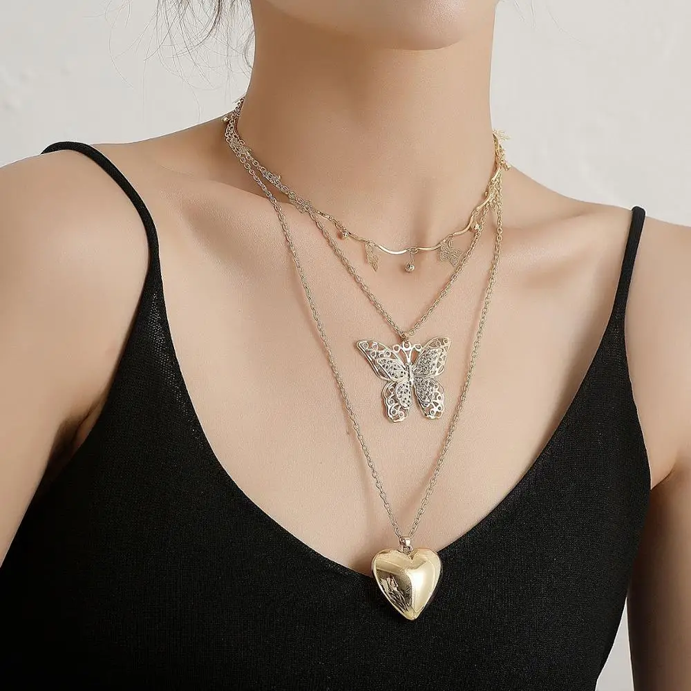 Ожерелье Y2k с кулоном в форме сердца аксессуар многослойный для шеи замком и