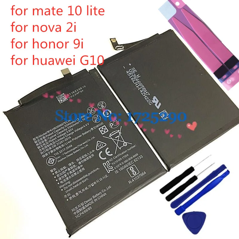 Оригинальный HB356687ECW 3340mAh аккумулятор для Huawei Mate 10 lite Nova 2i Honor 9i G10 RNE-AL00 RNE-L11 L21 L22 L23