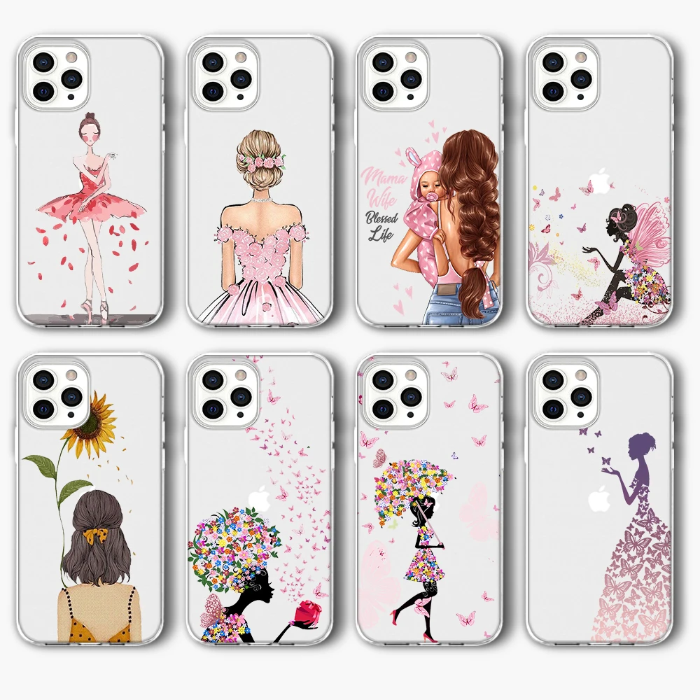 Модный чехол для девушки IPhone 12 Pro 11 XR XS Max Mini 7X8 6 6S Plus 5S SE 2020 силиконовый из