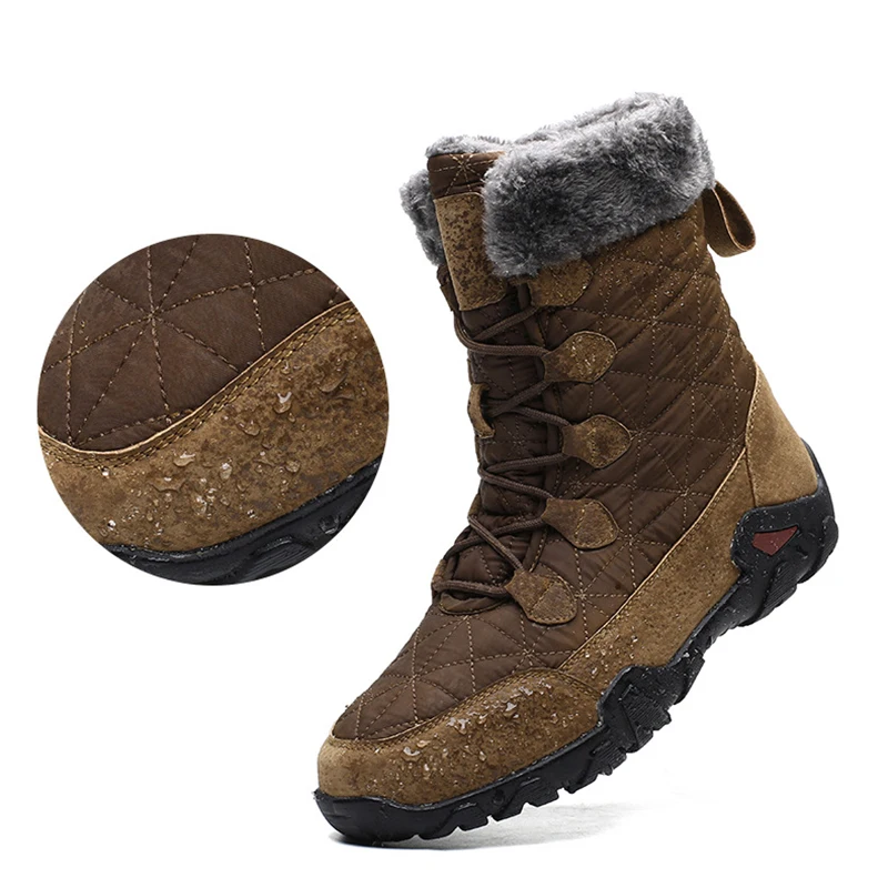 

Men Winter Boots Waterproof Plush Warm Top Quality Snow Boots Outdoor Male Hiking Boots Work Shoes FK88
