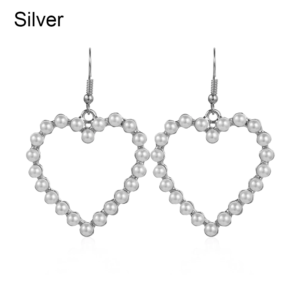 Silver 1 шт. новые жемчужные серьги-кольца большие круглые серьги с кисточками в виде сердца для девочек эффектные сережки Висячие серьги-гвоздики Женские ювелирные аксессуары - Окраска металла: Silver