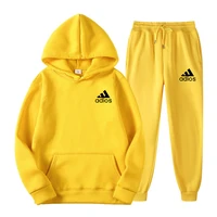 2021 2 pieces sets tracksuit men brand autumn winter hooded sweatshirt drawstring pants male sport hoodies running sportswear