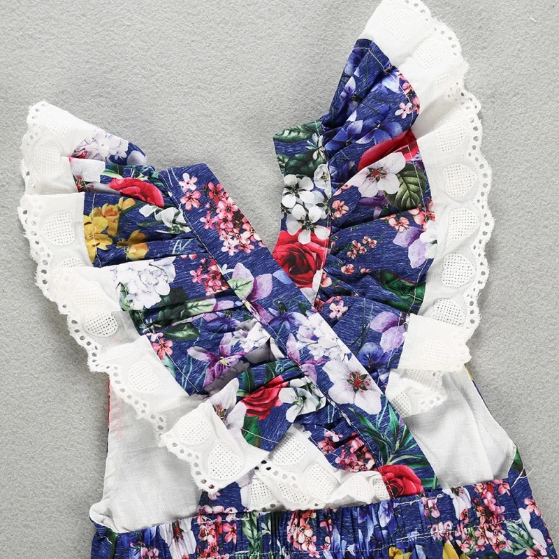 

ZL Summer Baby Girl Cute Sleeveless Romper Bodysuits Floral Pattern Jumpsuit With Lace Design Clothes