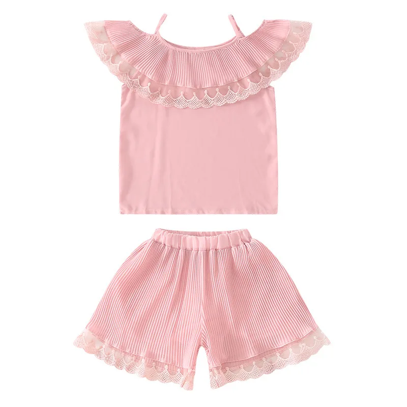 

Girls Clothing Sets Summer Toddler Girls Clothes Short Pant Outfit Kids Tracksuit For Girl Suit Chiffon Children Clothing 3-12Y