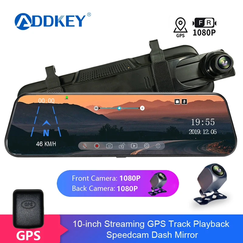 Автомобильный видеорегистратор ADDKEY 10 дюймов 1080P с сенсорным экраном