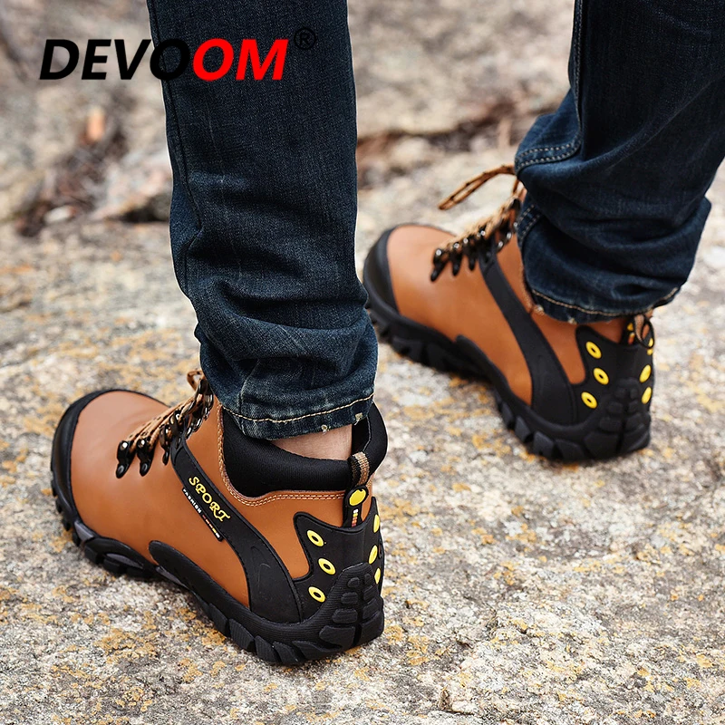 Waterproof Hiking Boots Men Fur Genuine Leather Tactical Combat Army Outdoor Climbing Trekking Shoes Non-slip Sneakers | Спорт и