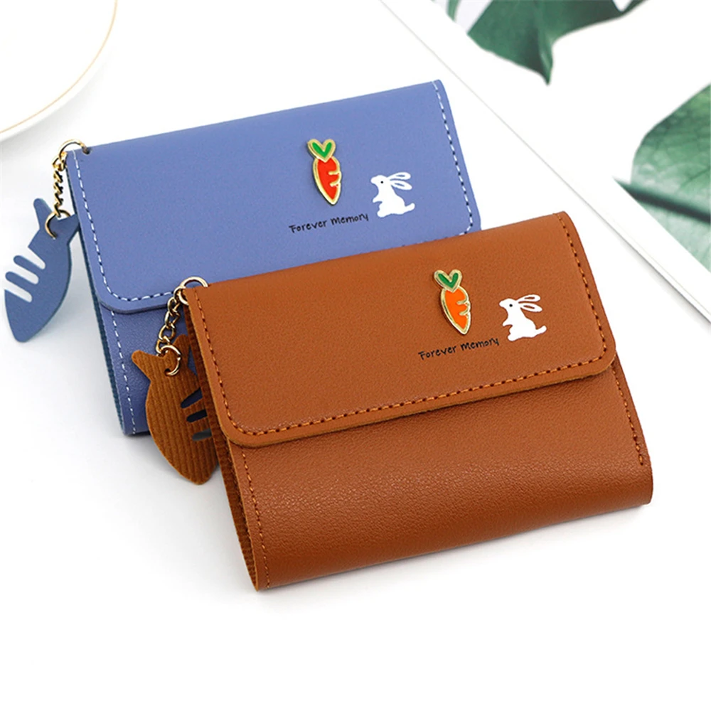 

2021 Fashion Leather Women Wallet Tri Fold Cute Girl Wallet Short Cartoon Lovely Pocket Purse Designer Card Wallet