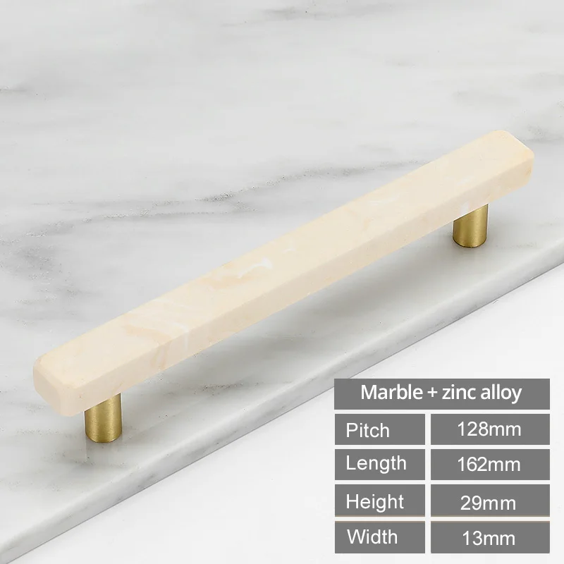 Beige 128mm Мраморные дверные ручки и ручки для мебели из цинкового сплава, кухонный шкаф, комод, ручки для выдвижных ящиков, камень, бежевый цвет - Цвет: Beige 128mm