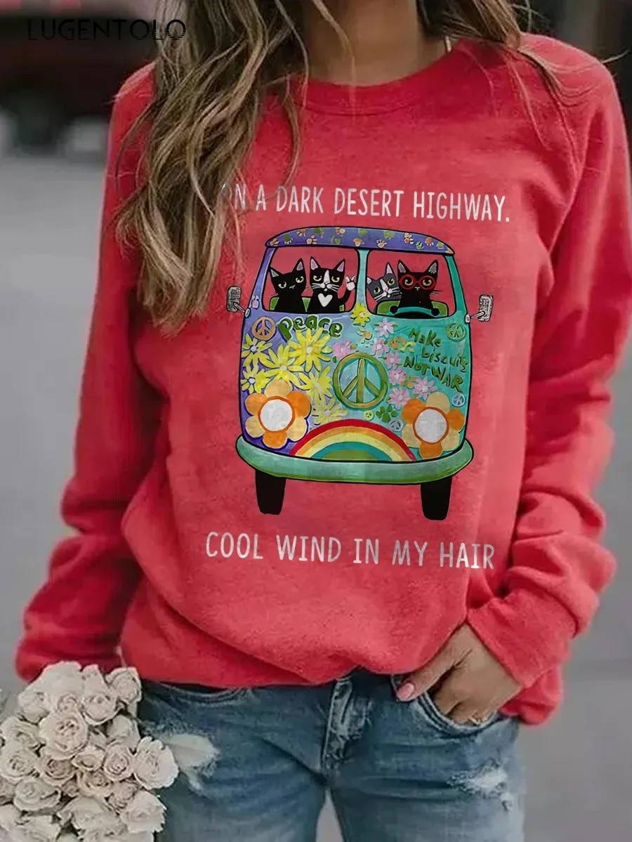 

Women Sweatshirts Long Sleeve Spring Round Neck Print Loose Pullovers Tops Female Casual Street Sweatshirts Lugentolo