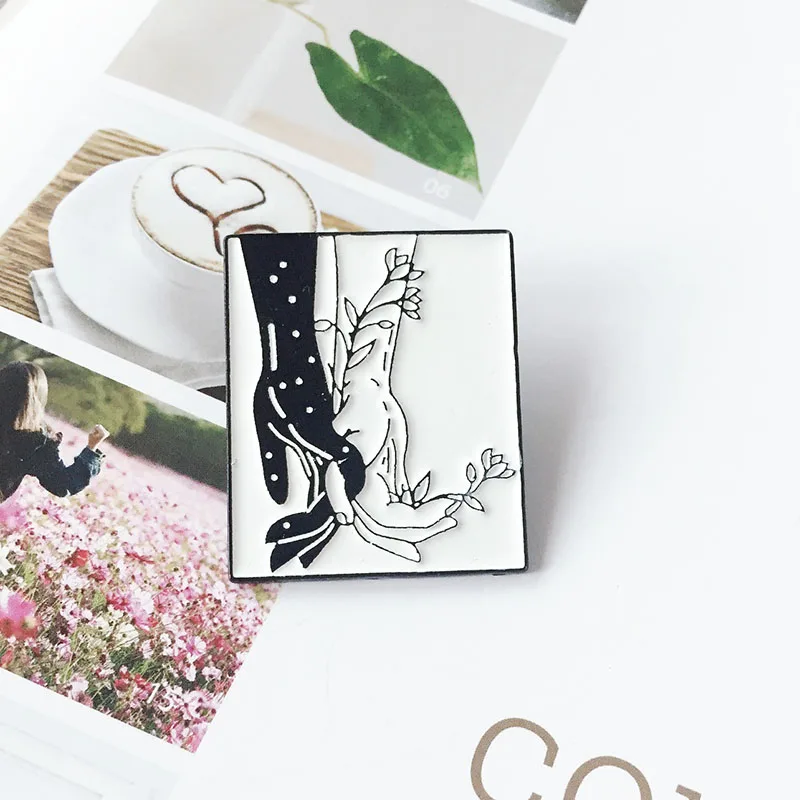 XEDZ ретро черно-белые комиксы эмалированная заколка ручной работы цветок