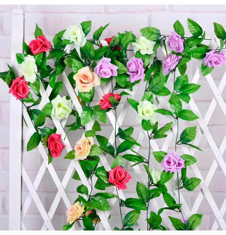 2 4 м/лот шелковые розы с плющой лозой искусственные цветы для домашнего