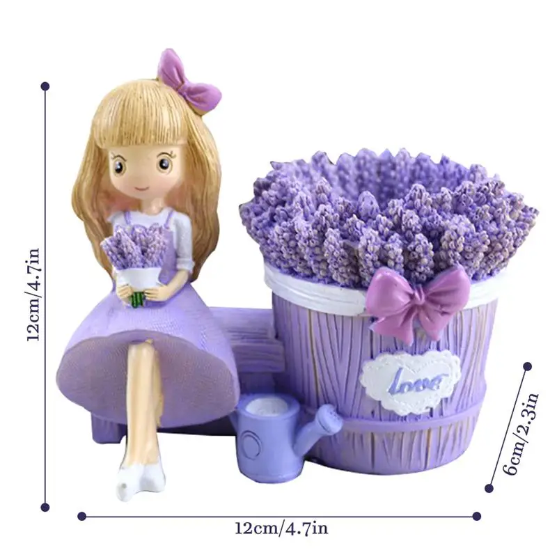 Фиолетовая лаванда девушка подставка для ручек фигурка Милая Смола пенал