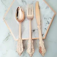 12 sets36pcs rose gold plastic party cutlery fancy vintage party tableware spoon fork kknife for birthday wedding anniversary