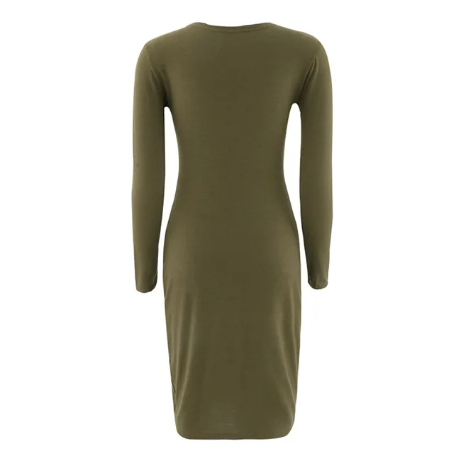 

2021 New Black Green Dress Winter Long Sleeve O-Neck Casual Tight Dress Female Street Plus Size Dress