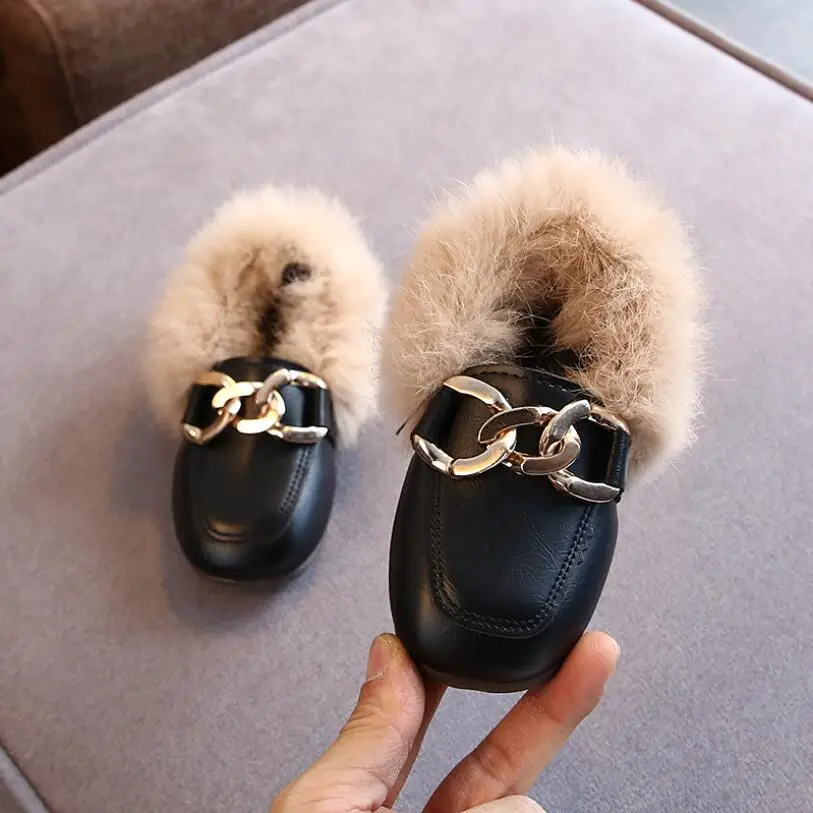 Обувь для маленьких девочек Теплая обувь принцессы из искусственной кожи на