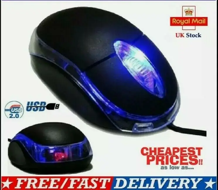 

WIRED USB OPTICAL LED SMALL WHEEL MOUSE - FOR PC / LAPTOP / COMPUTER - BLACK