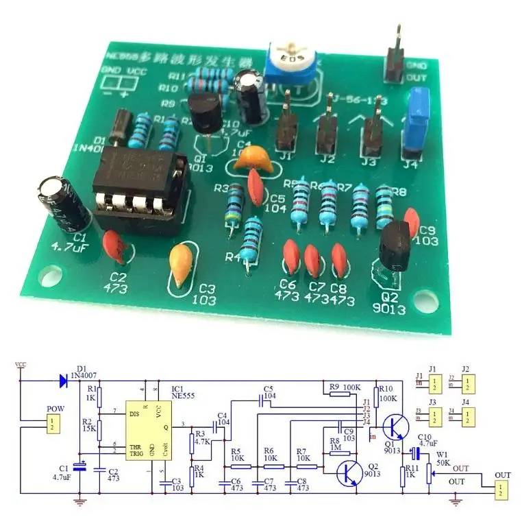 

DC 6-12V NE555 Pulse Generator Module Sine/Triangle/Square Wave generator multi-channel Waveform Signal Generator DIY Kit