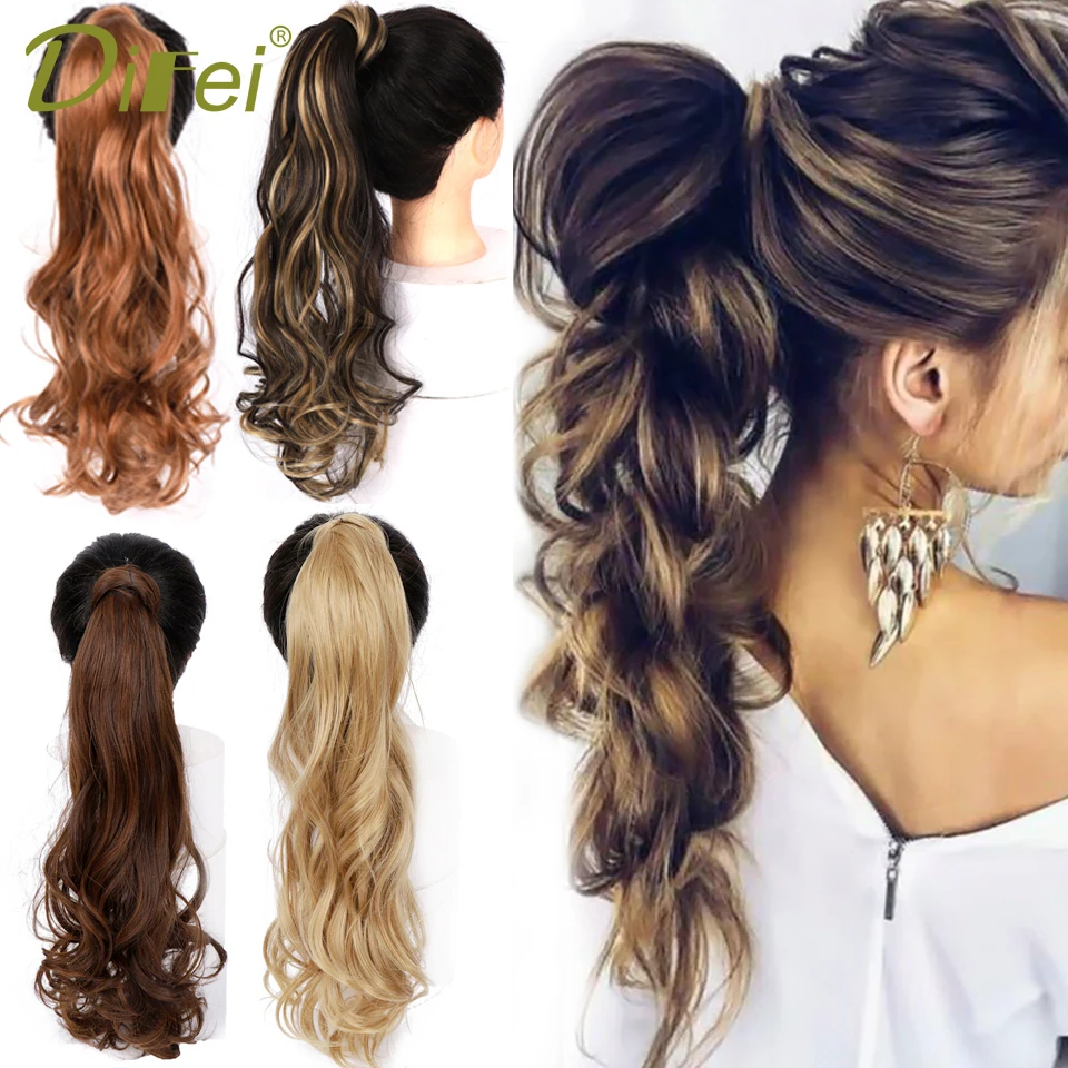 

DIFEI Long Wavy Natural Ponytail Clip in Pony tail Hair Extensions Wrap Around on Synthetic Hair Piece for Women