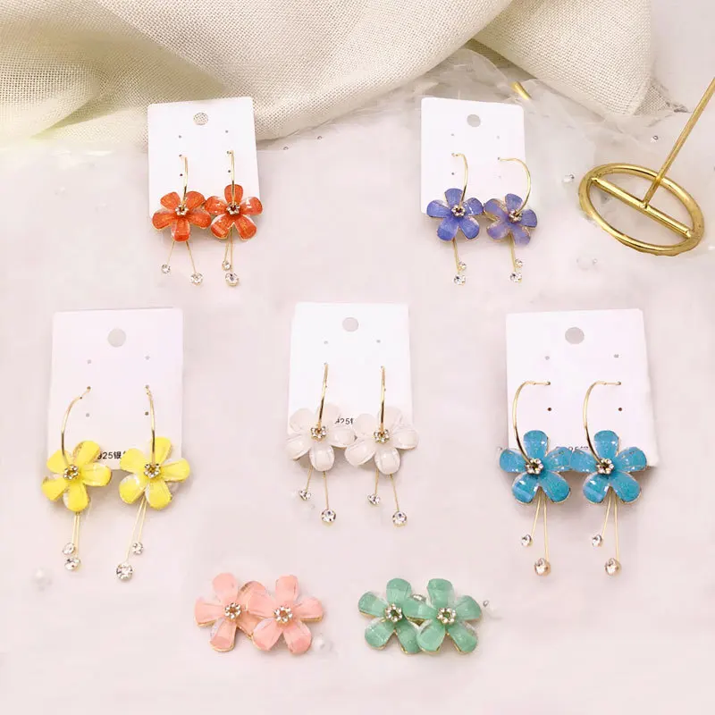 

Korean Version of Temperament Seven-color Flower Earrings Female Pendant Earrings Petal Earrings Wild