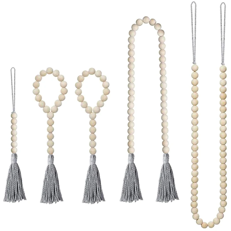 

Деревянная гирлянда из бусин с хлопковой кисточкой, деревенский деревянный декор из бусин, домашний Декор для дома в фермерском стиле, набо...