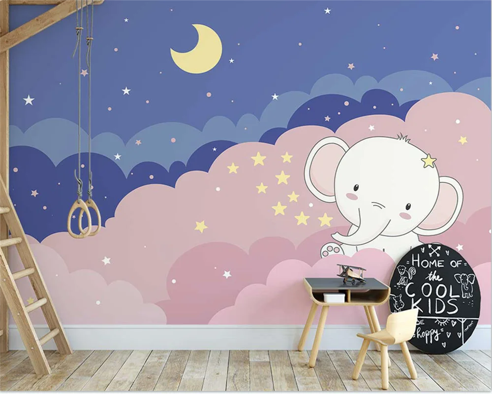 

beibehang papier peint Custom modern nordic hand-painted clouds and starry sky elephant children's room background wallpaper