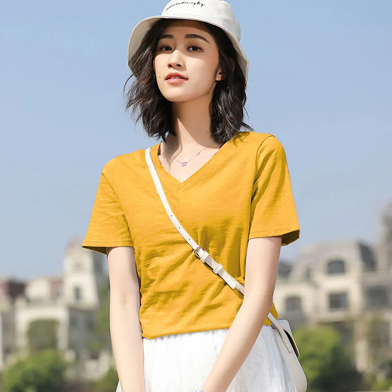 

FashionLogo Printing T Shirts Women's brown Short Sleeve Fashion 100% cotton Female red T-Shirts