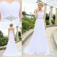 2020 new chiffon beach long wedding dress crystal sash boho cheap robe de mariage white ivory plus size bridal gowns