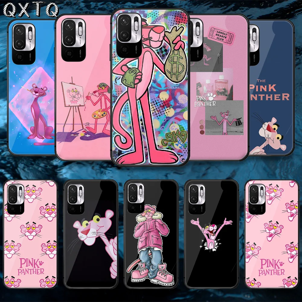 

QXTQ Korea Pink Panthers Tempered Glass Phone Case Bag Cover For Xiaomi Redmi Note 7 8 9 10 A C T S Pro K 30 40 Cover Back Phone
